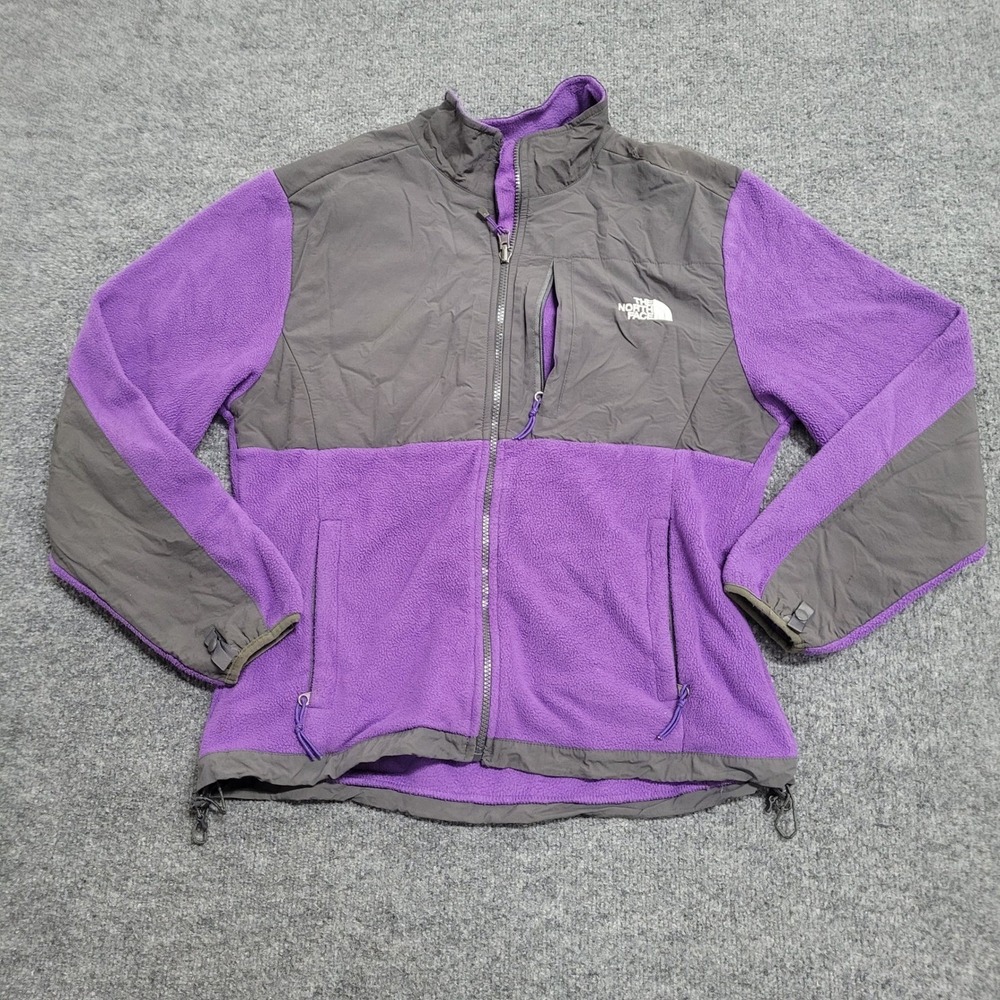 The North Face Denali Jacket Womens Size L Purple Grey Fleece Full Zip Outdoor